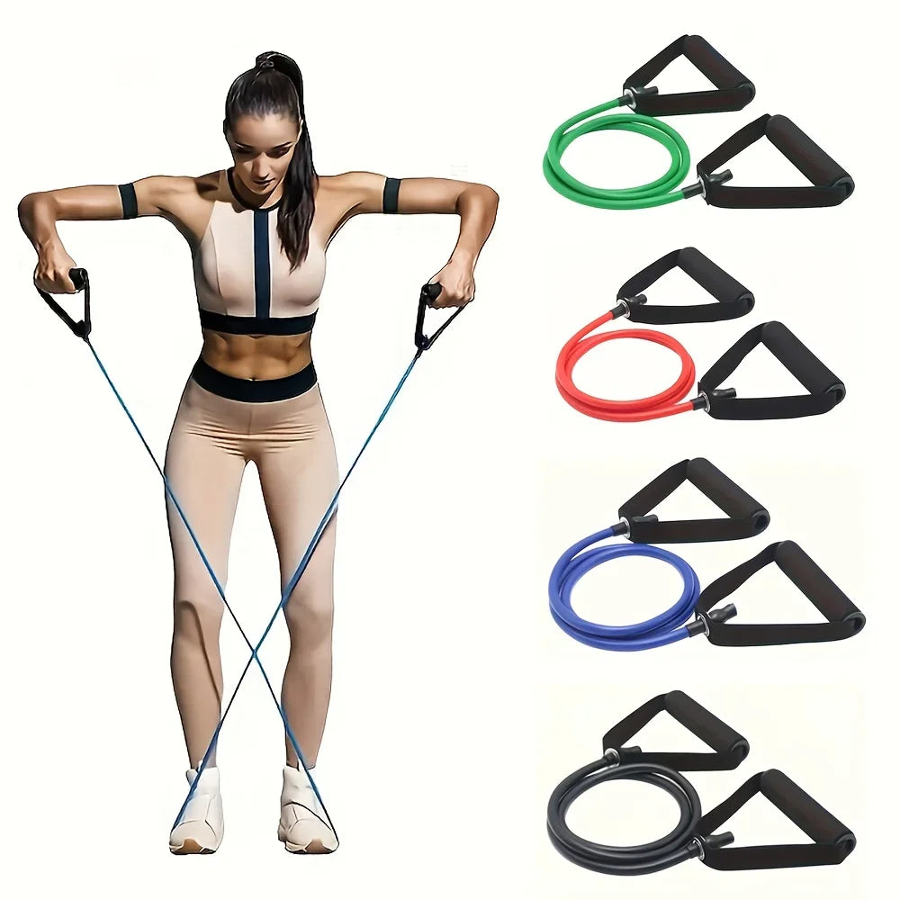 Premium Fitness Resistance Band Set With Handles, Ideal for Home Workouts and Strength Training—Yoga Fitness Equipment.