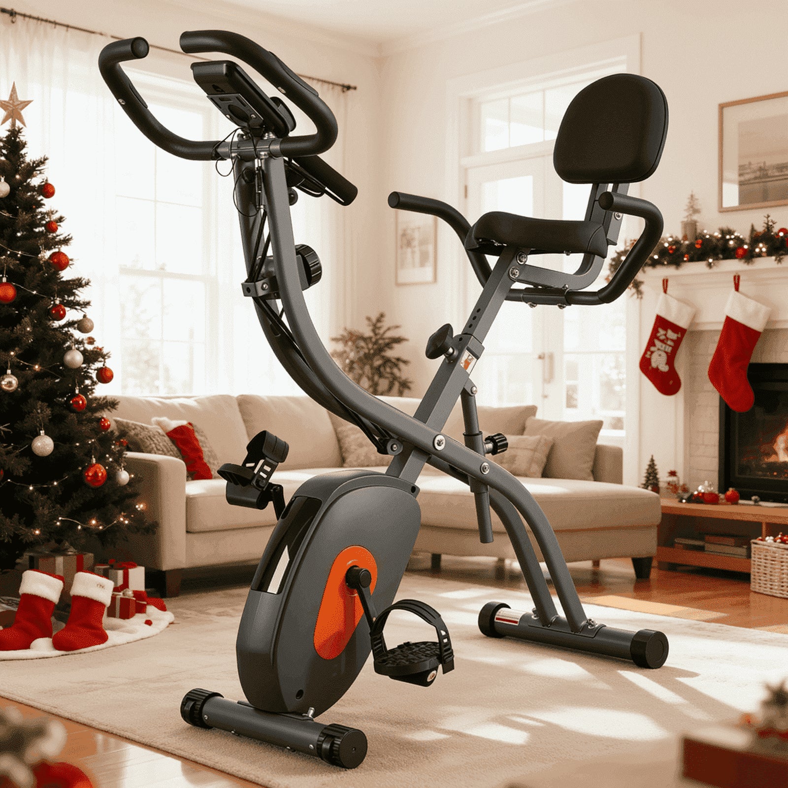 Folding Exercise Bike 3 in 1 Magnetic Stationary Recumbent Bike 10 Level Resistance for Home Use with Arm Resistance Bands